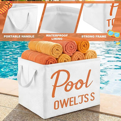 Yungyan Pool Towel Storage Basket Bin and Organizer Large Pool Towel Storage Basket Waterproof Canvas Cube with Handle Beach Gift for Outdoor Summer Seaside Home Clothes Book Toy Organization, Orange
