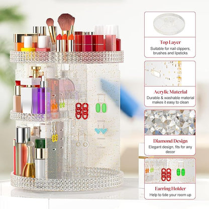 Awenia Makeup Organizer 360-Degree Rotating, Adjustable Makeup Storage, 7 Layers Large Capacity Cosmetic Storage Unit, Fits Different Types of Cosmetics and Accessories, Plus Size with Makeup Bag