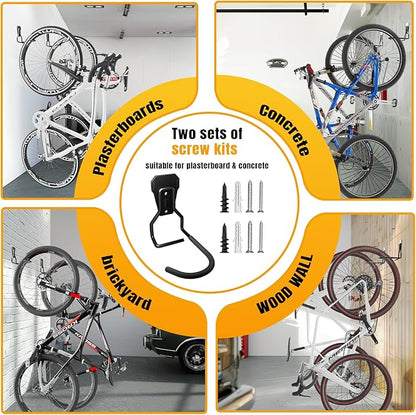 Wallavant Wall Mount Bike Hooks Bike Hooks for Garage Vertical Bike Hanger for Indoor Use Heavy Duty with 8mm Thick Steel Frame 4PCS Storage System Black