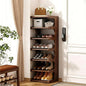 Vertical Shoe Rack 7 Tier, Bamboo Narrow Shoe Rack for Small Spaces, Freestanding Shoe Storage Organizer for Entryway Closet, Space Saving Skinny Shoe Shelf