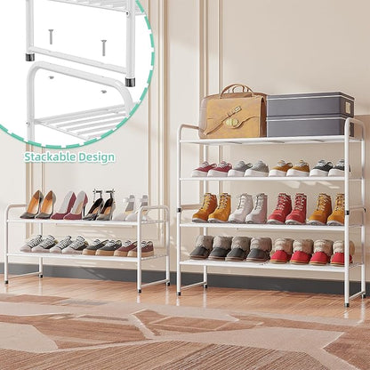 SUFAUY 2-Tier 33" Wide Shoe Rack, Closet Metal Wire, Stackable, White