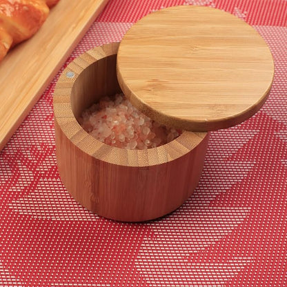 Salt Cellar with Magnetic Swivel Lid, Rustic Bamboo Salt Box for Kitchen for Seasonings/Spices/Candies, Salt Container for All Kinds of Spices/Nuts/Craft Materials, 8.0 Ounce Capacity (1Cup)