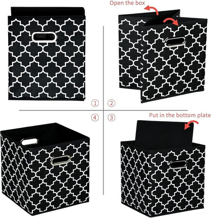 Fabric Cloth Storage Bins,Fabric Cube Organizer with Dual Handles Foldable Cube Storage Baskets for Home Bedroom Storage,Set of 3,(Black light)