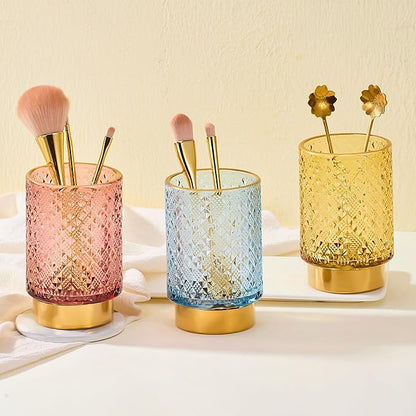 Makeup Brush Holder Organizer,Toothbrush Holders,Desk Pen Pencil Holder,Multifunctional Vintage Glass Brush Cup（A45-4-US）