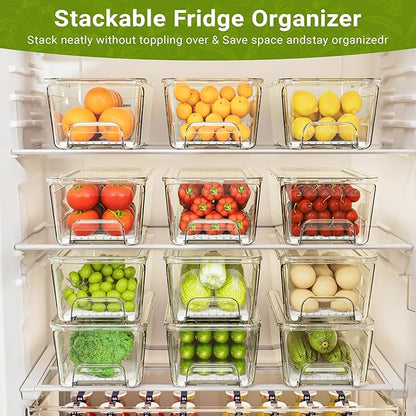 Imncya Pull-Out Fridge Organizer, Stackable Refrigerator Drawer Organizer Bins, Fridge Drawers Food Storage Containers for Fruits, Vegetables, Drinks, Snack (3 Pack Clear)