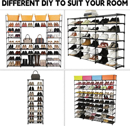 Extra Large Shoe Rack – 4 Columns × 10 Tiers, Holds Up to 72–80 Pairs – Heavy-Duty Stackable Metal Shoe Organizer for Entryway, Closet, Garage