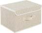 Storage Boxes, Collapsible Storage Bins with Lids, Cotton and linen cloth Storage Baskets with Handle, for Books, Closet, Bedroom, Home, 13x9.1x7.9 in, Grey and Beige
