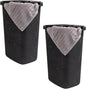 Mind Reader Slim Laundry Hamper with Lid, 60L Tall Clothes Basket, Narrow Tapered Design for Bathrooms, Closets and Laundry Rooms, Plastic, 2 Pack, Black