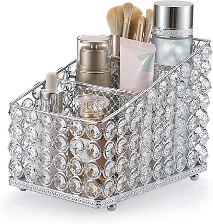 Hipiwe Crystal Makeup Brush Organizer 3 Slots Makeup Palette Organizers Vanity Storage Holder Eyeshadow Palette Display Holder Cosmetic Holder for Dresser Bathroom