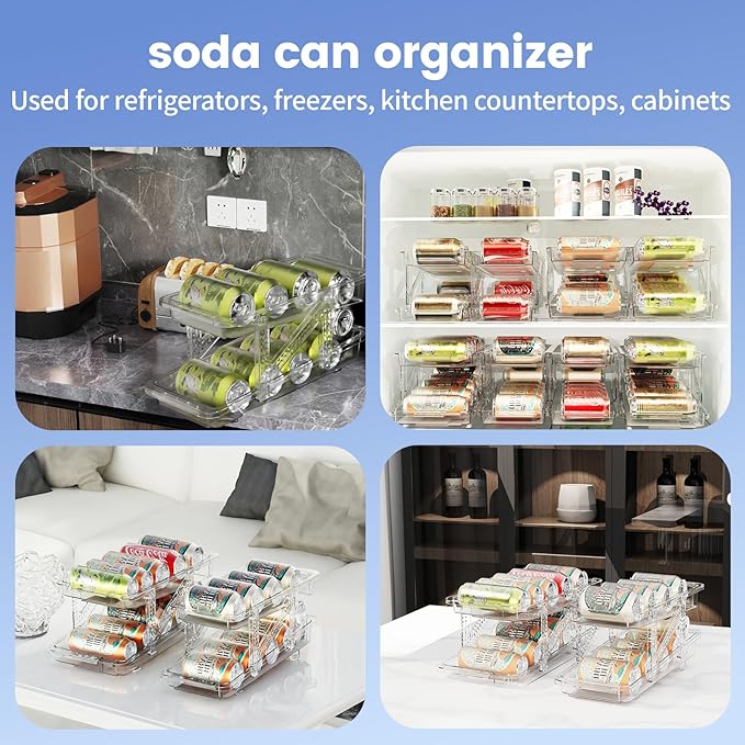 Jsyrjing Can Organizer for Pantry and 2 Pack Adjustable Width Soda Can Dispense for Refrigerator
