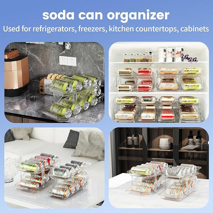 Jsyrjing Can Organizer for Pantry and 2 Pack Adjustable Width Soda Can Dispense for Refrigerator