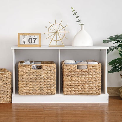 12X12X10in Water Hyacinth Storage Baskets, Wicker Storage Cubes Set of 4, Foldable Wicker Baskets for Pantry Organization, Square Baskets for Shelves