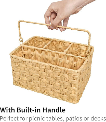 GRANNY SAYS Wicker Utensil Caddy, Utensils Holder Buffet Caddy, Spoon Cutlery Holder Utensils Organizer, Condiment Organizer Silverware Holder, Utensil Organizer for Countertop