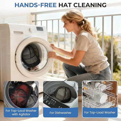 Hat Washer Cage for Baseball Caps, Hat Cleaner for Washing Machine & Dishwasher, Fits Adult & Kids Hats Baseball Cap Washing Cage, Cap Cleaner with Frame Cage and Mesh (2Pack Black)