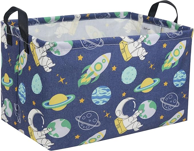 Sanjiaofeng Rectangular Kids Basket Space Storage Bins,Boys Basket Organizer.Waterproof PE Coating Storage with Handles.Clothers,Toys,Books,Kid's Gifts Storage. (Astronaut) …