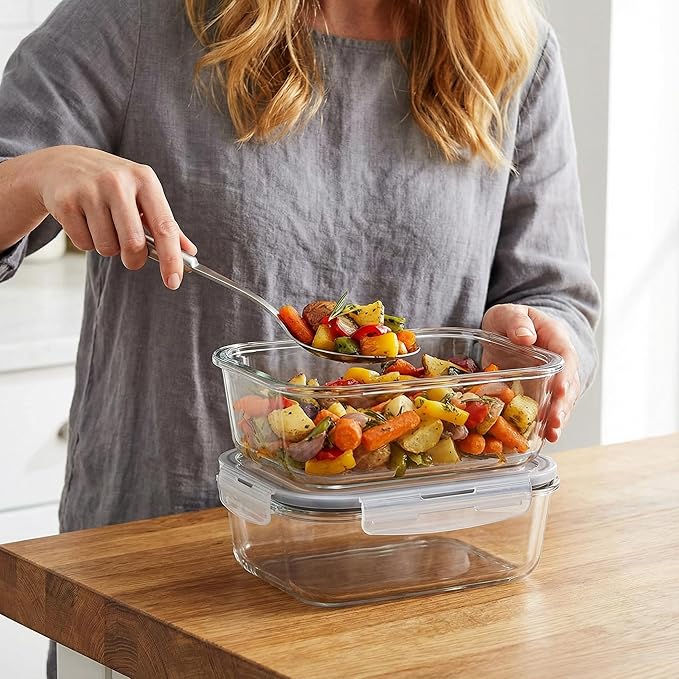 5 Pack 36oz Borosilicate Glass Food Storage Containers Set with Lids, Freezer Meal Prep Containers, Airtight Bento Lunch Container Set, Oven, Freezer and Dishwasher Safe, BPA Free, Kitchen Storage Set