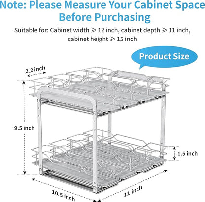 BOIVSHI Spice Rack Organizer, Heavy Duty Vertical Spice Rack Pull Out for Cabinet, 2 Tier Metal Spice Rack for Kitchen, Pantry, Easy to Install & Smooth Sliding, Chrome, 11”W x 10.5”D x 9.5”H