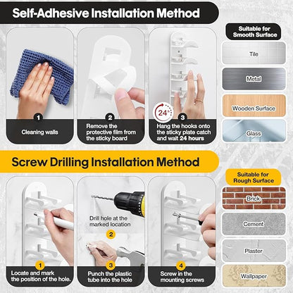 Hat Hook for Wall, 2 Pack Hat Organizer Hold up to 20 Hats,Hat Holder with Strong Adhesive and 8 Pack Screws, Cap Holder Hat Hangers for Wall Closet Door and Bedroom(B-white)