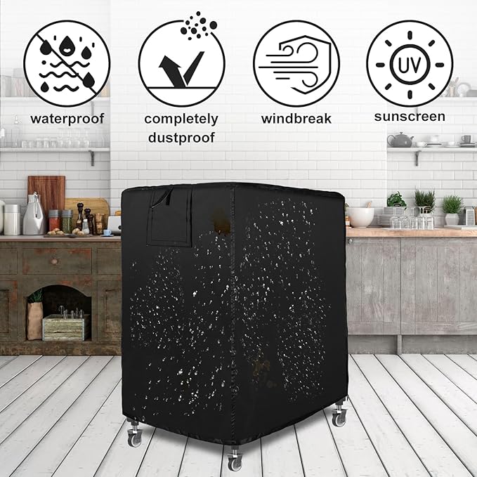 Black 10tier 23"X28"X32" Sheet Pan Rack Cover With Zipper, Ventilated, Oxford Cloth, For Baking, Cooking