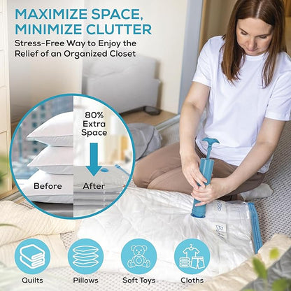 Yan & Hin Vacuum Storage Bags for Clothes, Space Saver Bags for Closet Organization,Clothing Storage, (2 Jumbo/2 Large/2 Medium/2 Small /4 Travel Compression Bags) with Hand Pump (12 Combo)