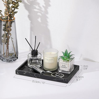 Luxspire Bathroom Vanity Tray, Resin Dresser Jewelry Ring Dish Tank Storage Kitchen Sink Countertop Organizer Plate Holder for Perfume Candles Soap Towel Plant Bathroom Accessories, M, Matte Ink Black