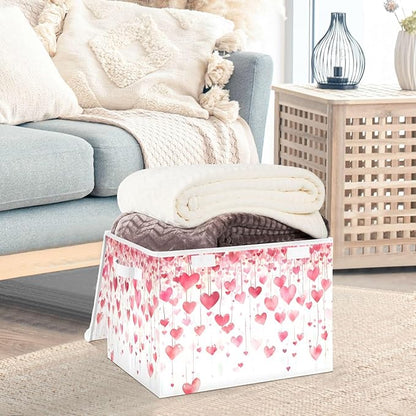 senya Valentines Baskets Collapsible Storage Bins with Lids, Valentines Romantic Love Storage Boxes Clothes Baskets for Organizing