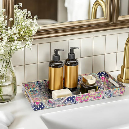 MAONAME Plastic Vanity Tray, Bathroom Counter Tray, Decorative Trays with Handles, Storage Dresser Trays Organizer for Toilet Tank, Jewelry, Makeup, 13.8" x 6" x 1.57"
