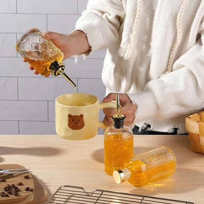 WHJY 3 Pack Small Syrup Dispenser Simple Syrup Container with Pour Spout Glass Syrup Bottles with Refilling and Cleaning Tool Set Floral Pattern Coffee Syrup Dispenser with Label Tags