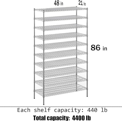 21" Deep x 48" Wide x 86" Height Wire Shelving Kit | 10-Tier | NSF Commercial Storage Rack Unit