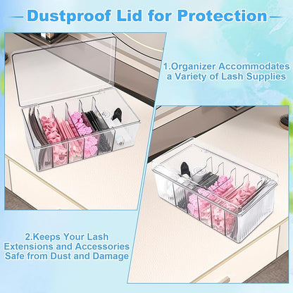 2Pcs Lash Cart Organizer For Lash Techs,Acrylic Lashes Extension Organizers and Storage for Do Your Own Lash and Brows at Home,Clear Container for False Eyelash Supplies, Separated Lash Organizer Box