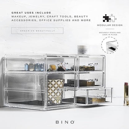 BINO | 5-Drawer Makeup Organizer, Lexington Avenue | THE MANHATTAN SERIES | Modular Design Storage Drawers | Vanity Acrylic Organizers | Stackable Storage Bins | Clear Makeup Organizers And Storage