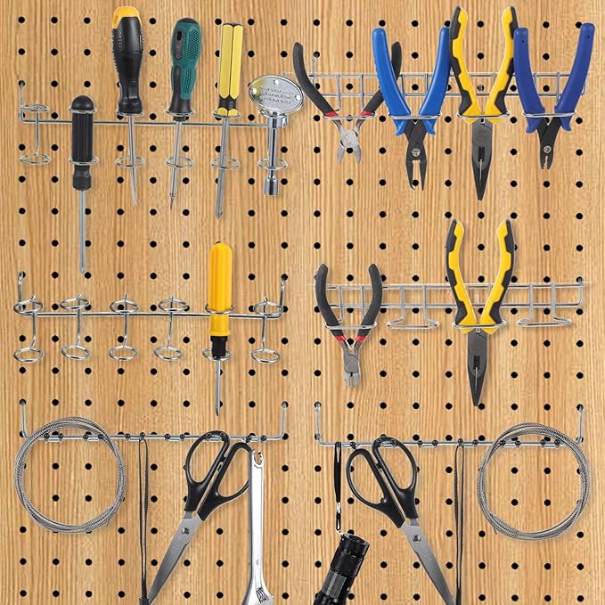 9 Pcs Pegboard Screwdriver Holders Organizer Pegboard Plier Holders Stainless Steel Peg Board Tool Utility Hooks Accessories Shelving Display Multi-Ring Tool Racks for Shop Store