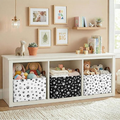 3 Pack Dog Paw Storage Baskets for Gifts Dog Empty Large Collapsible Toy Storage Bins Box Dogs Toy Canvas Baskets Organizer with Handles Cute Puppy Nursery Decor Laundry Basket for Shelves Closet