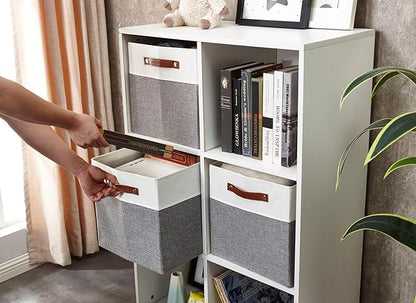 DECOMOMO Kallax Storage Cubes - 13x15x13 Storage Bins, Baskets for Organizing Shelves (Grey and White, 3-Pack)