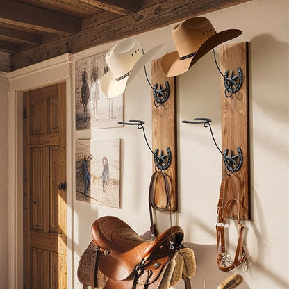 Cowboy Hat Holder for Wall 4 Pack Metal Iron Cowboy Hat Rack Western Hat Hanger Horseshoe Hooks Storage Cowboy Hat Organizer Display Closet Living Room Western Gifts Wall Decor Black