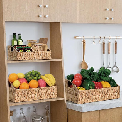 Rattan Storage Baskets, Handwoven Wicker Storage Bins with Built-in Handles, Storage Container Baskets for Shelves, Bedroom, Bathroom, Laundry Room or Kitchen(Natural)