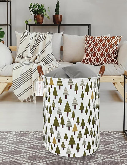 QUEENLALA Large Storage Basket,Laundry Hamper/Bathroom/Home Decor/Collapsible Round Storage Bin,Boys and Girls Hamper/Boxes/Clothing(Green forest)