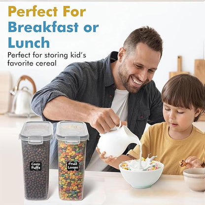Shazo 2 Pack (15.4 Oz Cereal Capacity) Small Airtight Cereal Containers Storage with Lids, Perfect Space Saving BPA-Free Plastic Container, Pantry Organization and Canister for Rice, Sugar & Flour