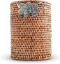 Vagabond House Wicker Rattan Utensil Holder, 8 Inches Tall, Large Kitchen Organizer with Pewter Orchid, Woven Boho Decor for Practicality and Style