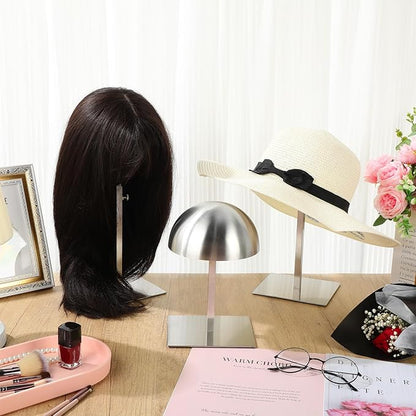 Sintuff 4 Pcs Hat Display Stand:adjustable 7.9-15.7inch Wigs Head Holder Stand Non Slip Stainless Steel Metal Rack for Multiple Hats Wig Storage Styling Practice(Silver,Square Base)