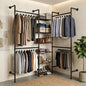 F3 Wall Mounted Closet System, Industrial Pipe Clothing Rack for Hanging Clothes, Heavy Duty Closet Organizer System, Clothes Racks with Shelves & Expandable Rod for Wardrobe, Corner, Black