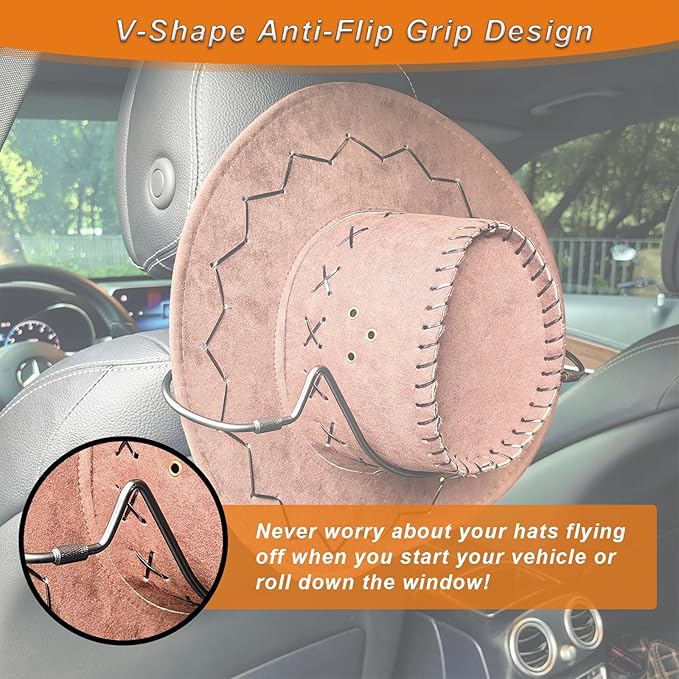 Cowboy Hat Rack Holder for Truck Car Hat Stand for Travel - Keep Hat in Shape, V-Shape Anti-Flip Grip Design for Automotive Roadtrip Hats Organizer for Men Women