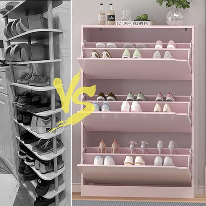 Shoe Storage Cabinet for Entryway, Pink Shoe Cabinet with 3 Flip Drawers, Hidden Shoes Rack Freestanding Storage Organizer for Entryway,Closet, Living Room,Hallway 47.24"H × 31.50"W × 9.44"D