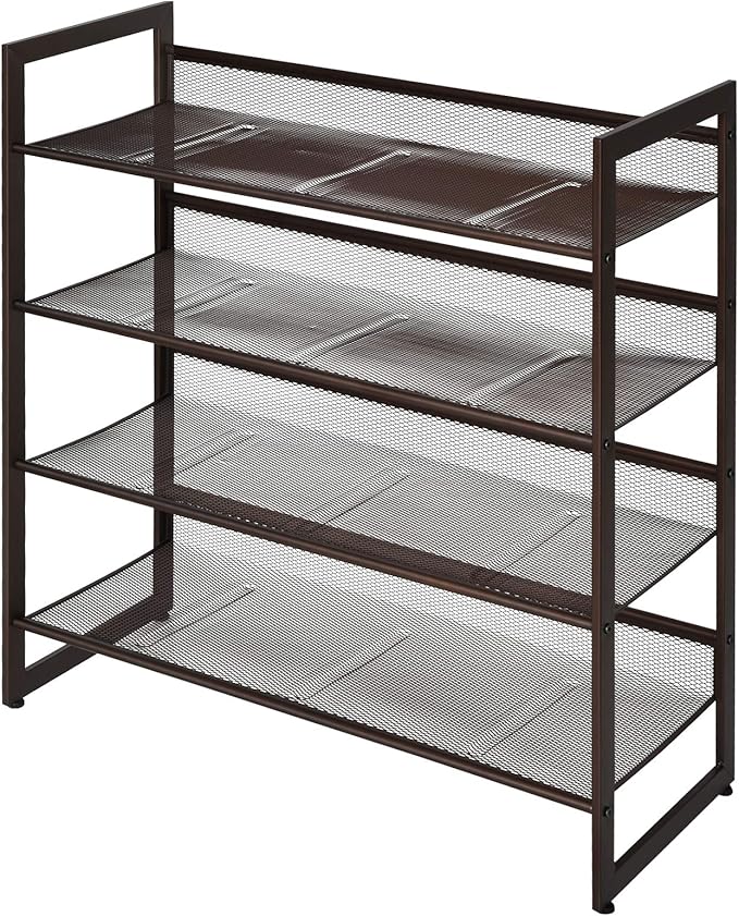 Tangkula 4-Tier Metal Shoe Rack, Stackable Flat & Slant Adjustable Shoe Storage Stand, Space Saving Shoes Shelf, Freestanding Shoes Rack Organizer for Entryway, Hallway