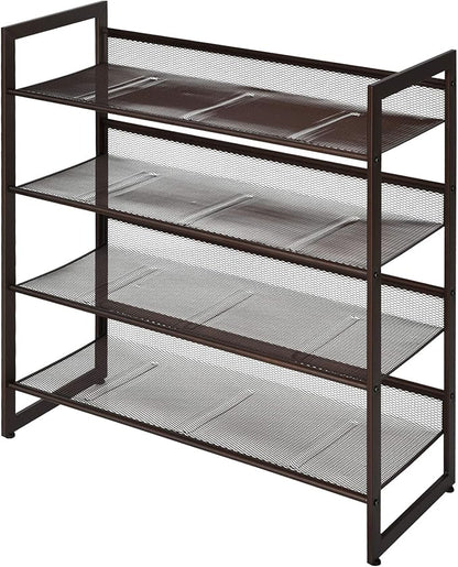 Tangkula 4-Tier Metal Shoe Rack, Stackable Flat & Slant Adjustable Shoe Storage Stand, Space Saving Shoes Shelf, Freestanding Shoes Rack Organizer for Entryway, Hallway