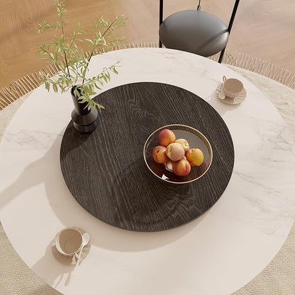 23.6" Sintered Stone Lazy Susan for Table Top- Extra Large Round Lazy Susan Organizer - Kitchen Revolution for Countertop(Black Wood Grain)