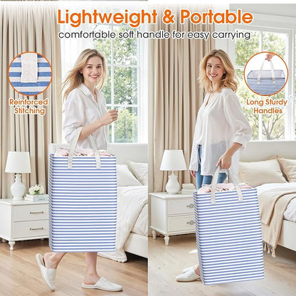 3 Pack Large Laundry Basket,Waterproof & Freestanding Laundry Hamper,Collapsible Clothes Hampers with Easy Carry Long & Reinforced Handles in Bathroom,College Dorm(88Lx3,Blue)