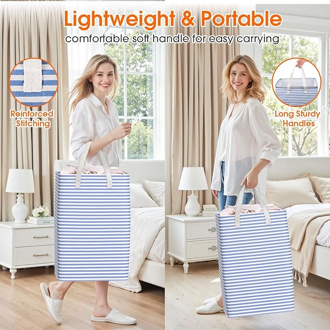 3 Pack Large Laundry Basket,Waterproof & Freestanding Laundry Hamper,Collapsible Clothes Hampers with Easy Carry Long & Reinforced Handles in Bathroom,College Dorm(100Lx3,Blue)