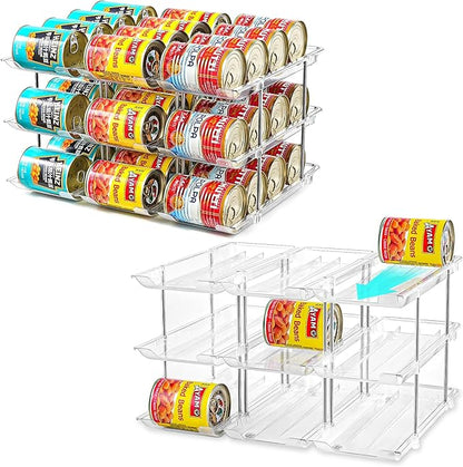 Amlllas Can Organizer for Pantry, Stacking Can Storage Organizer Pantry, Automatic Rolling Can Rack for Fridge, 3Tire 6 Columns Can Holder for 72 Cans, Canned Goods Organizer
