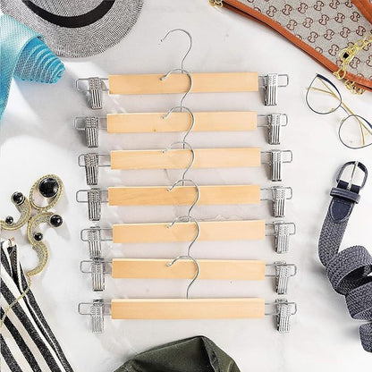 Wood Pants Skirts Hangers Wooden Trousers Bottom Hanger with 2-Adjustable Clips, Clip Hangers for Slacks, Jeans, Shorts, Space-Saving Design, Closet Essentials (Beige, 20)